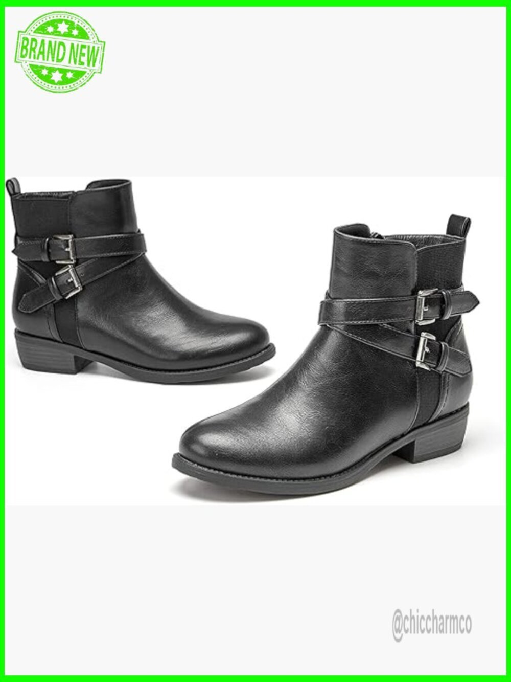 Ankle Boots Round Toe Low Heel Comfort Elastic Booties Side Zipper Buckle